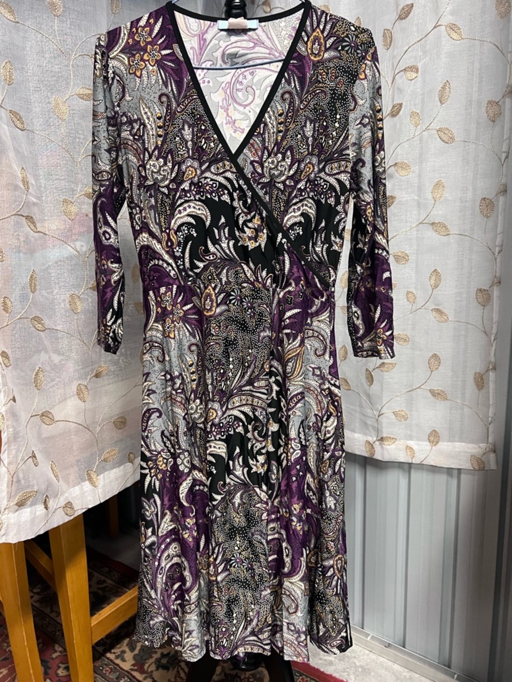 Espresso Paisley dress in Light Gray and Purple